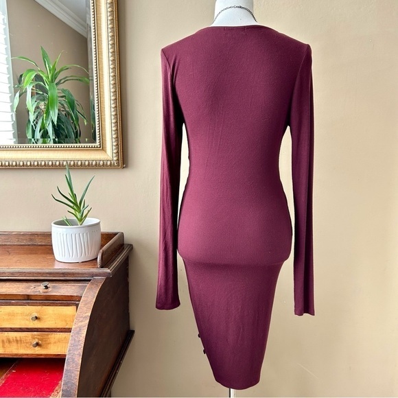 Lovers and Friends Venetian Dress Ribbed Burgundy Bodycon Long Sleeve Ruched M - Picture 9 of 13